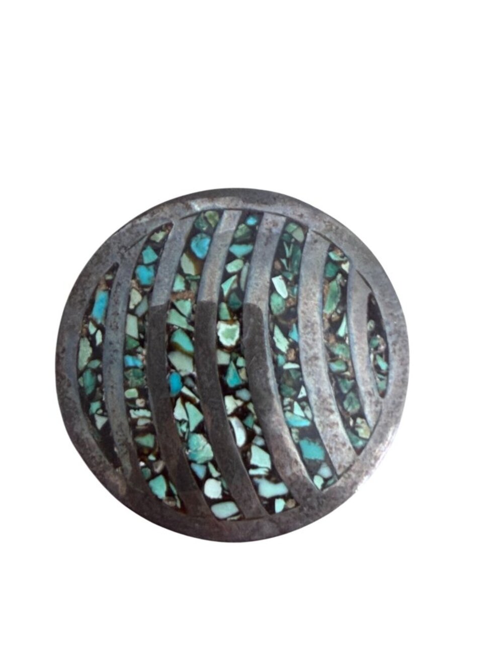 Vintage Signed Sterling Silver Taxco Mexico Turquoise Inlay Brooch Pin 9g - Picture 7 of 9
